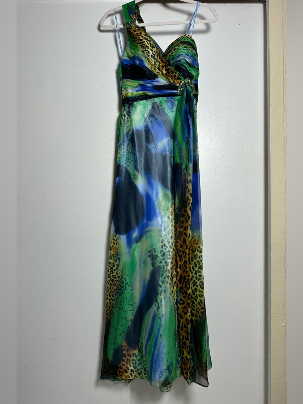 Faviana Maxi Dress Green and Black Leopard-Print Size 2
